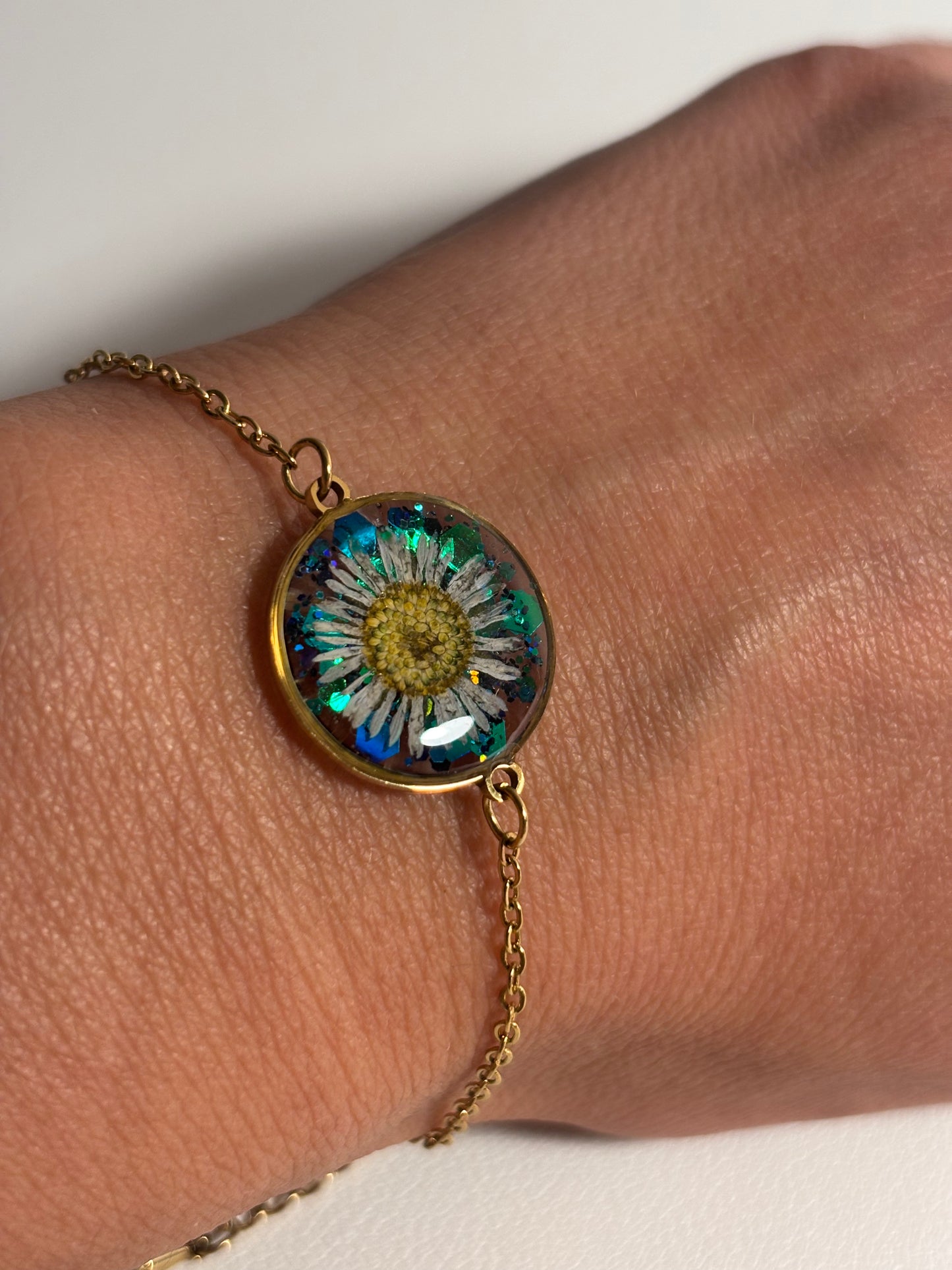 Bracelet pâquerette et paillettes