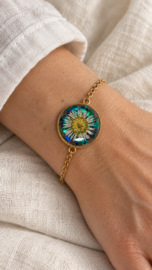 Bracelet pâquerette et paillettes