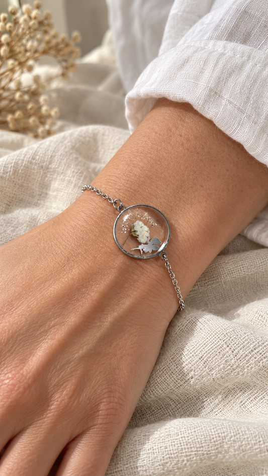 Bracelet Fée et gypsophile en résine