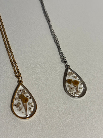Collier Mimosa goutte en fleurs séchées