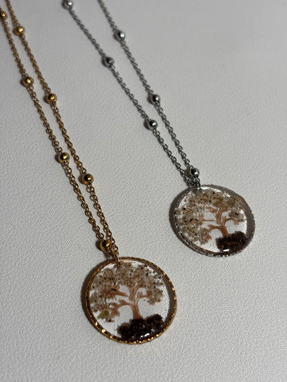 Collier Arbre de vie fleurs de carotte sauvage et terre