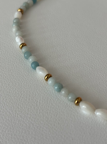 Collier en amazonite et nacre – Cœur arbre de vie