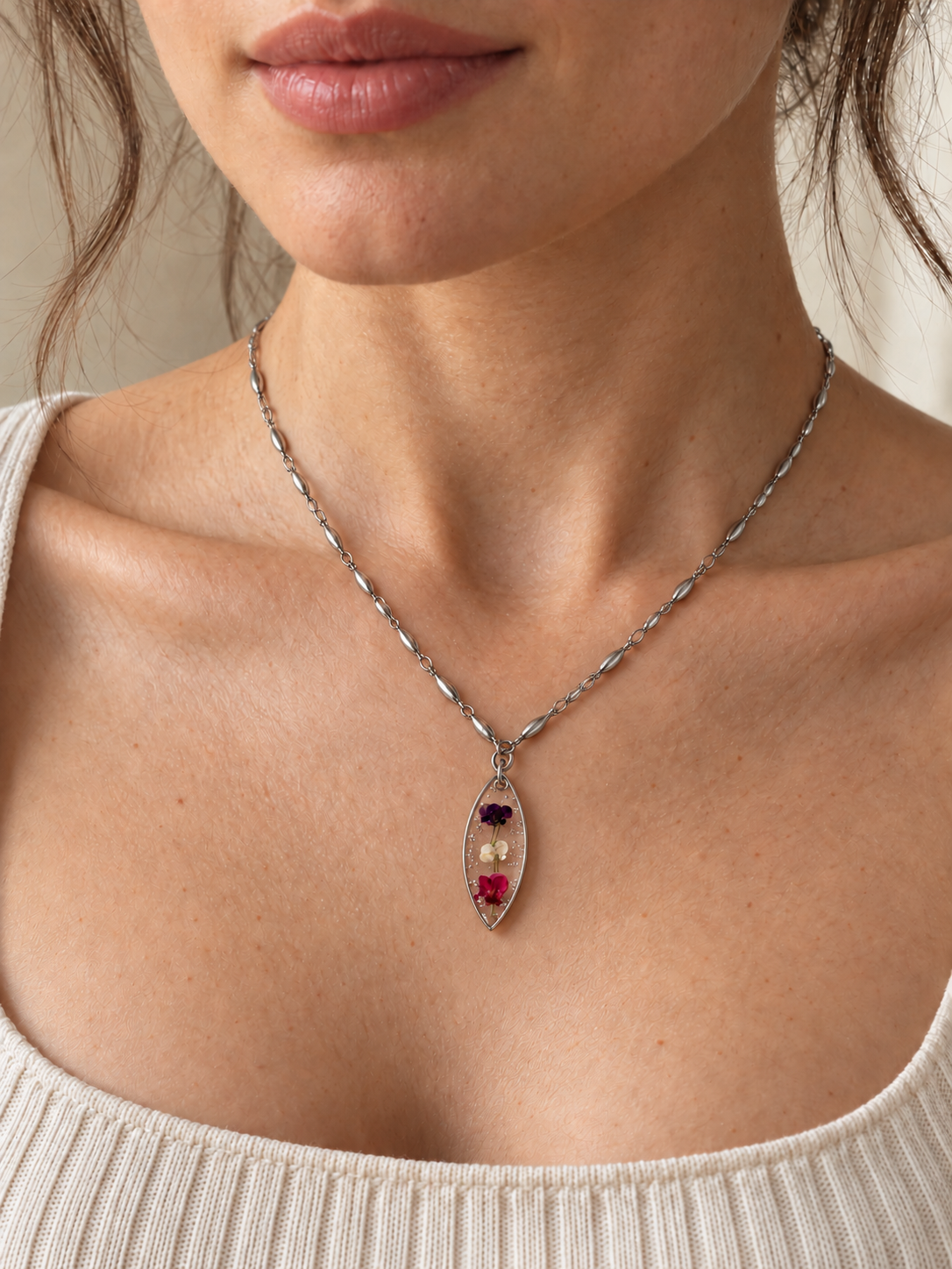 Collier fleurs d’alyssum- Fleurs séchées
